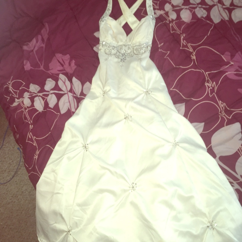 Beautiful altered white sequined formal dress